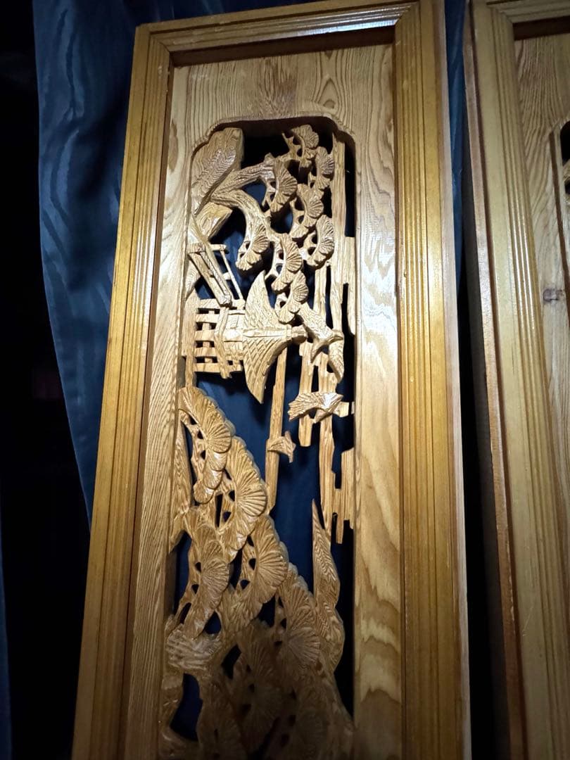 木製彫刻装飾パネル 欄間　2枚セット