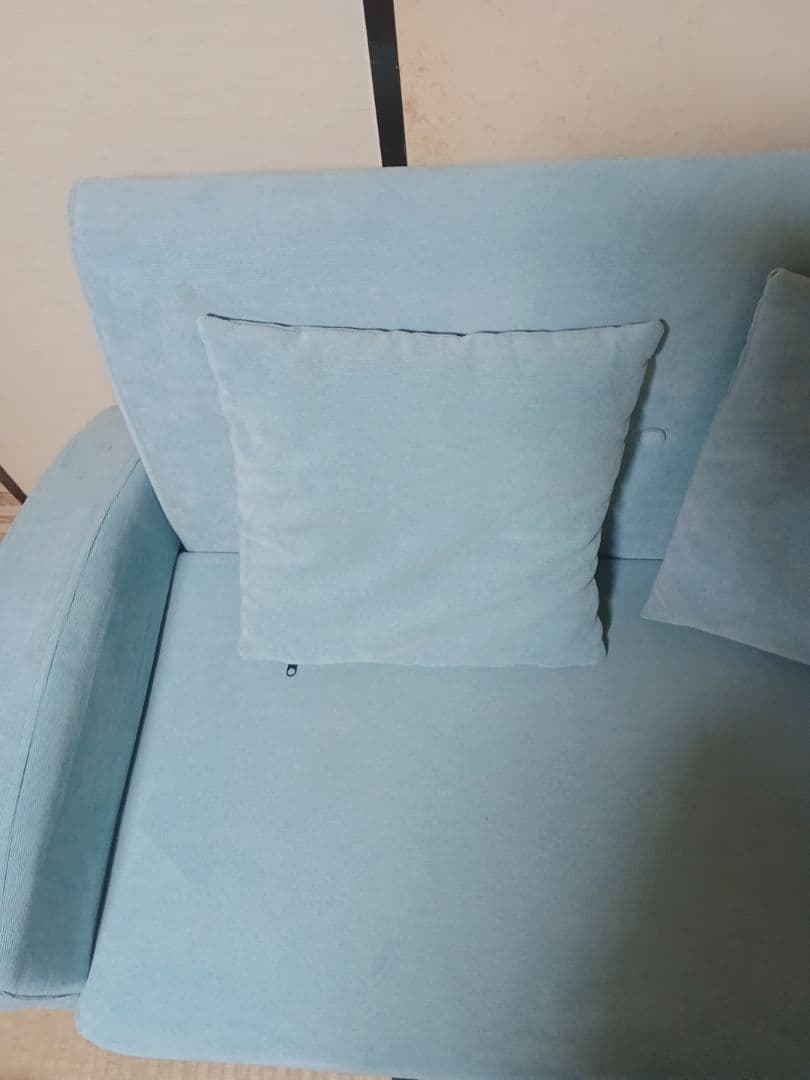 【送料込】Prima 2人がけソファー ターコイズブルー クッション付き