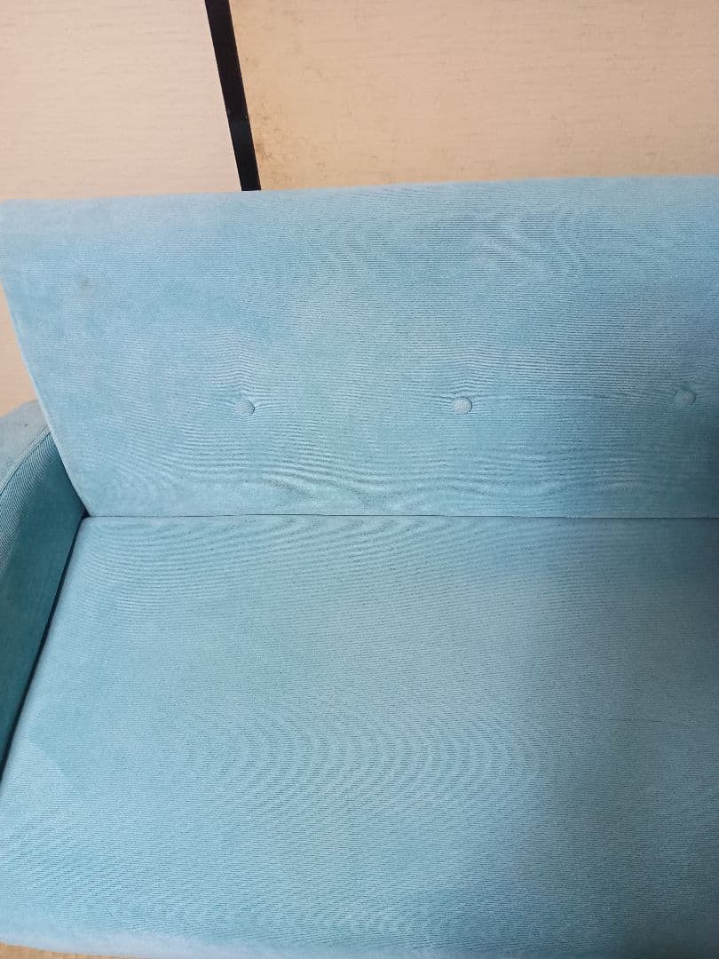 【送料込】Prima 2人がけソファー ターコイズブルー クッション付き