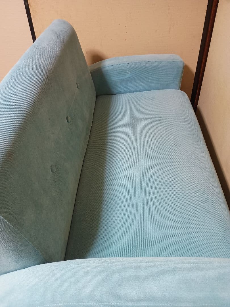 【送料込】Prima 2人がけソファー ターコイズブルー クッション付き