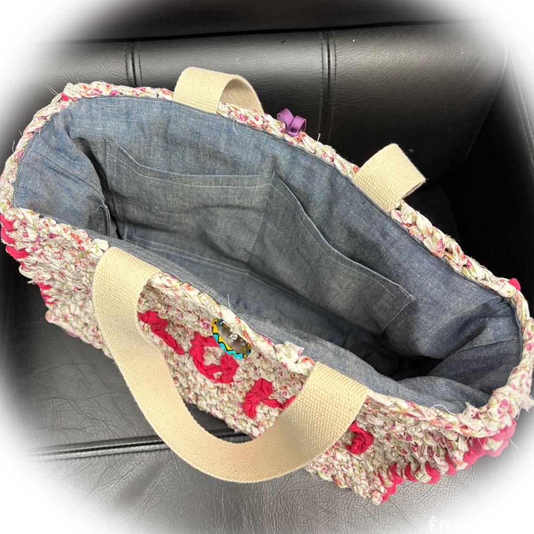 ハンドメイドバック　裂き編み　デニム　ALOHA 1点もの