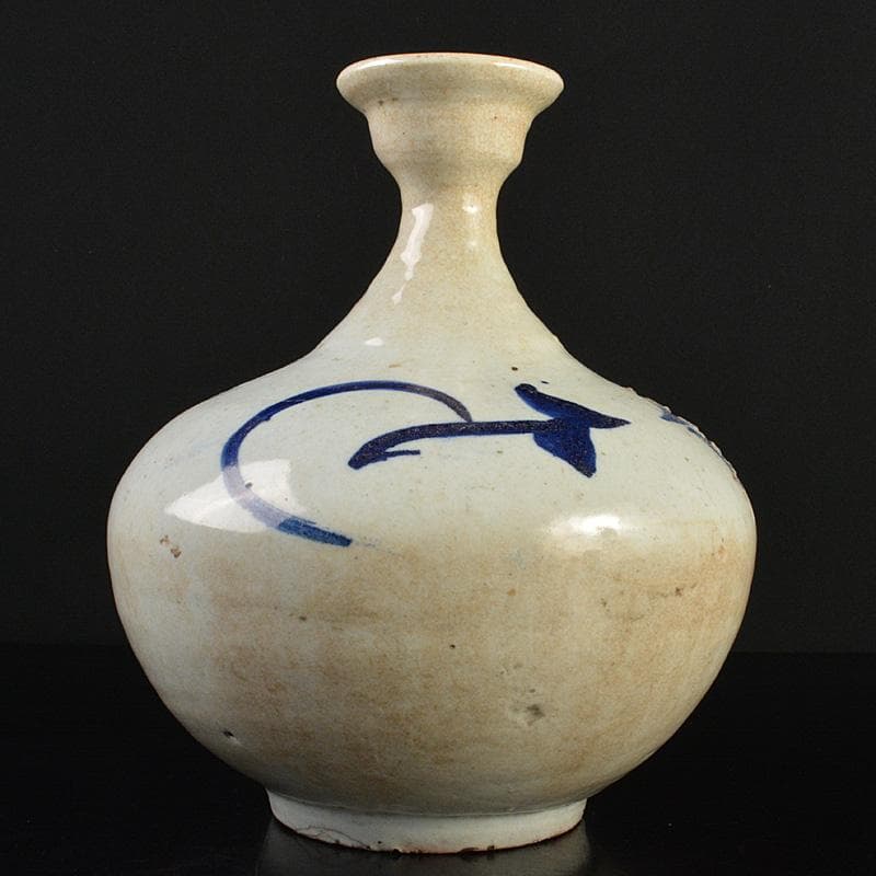 朝鮮美術　李朝　高麗白磁　染付　碗口瓶　V　R7489F