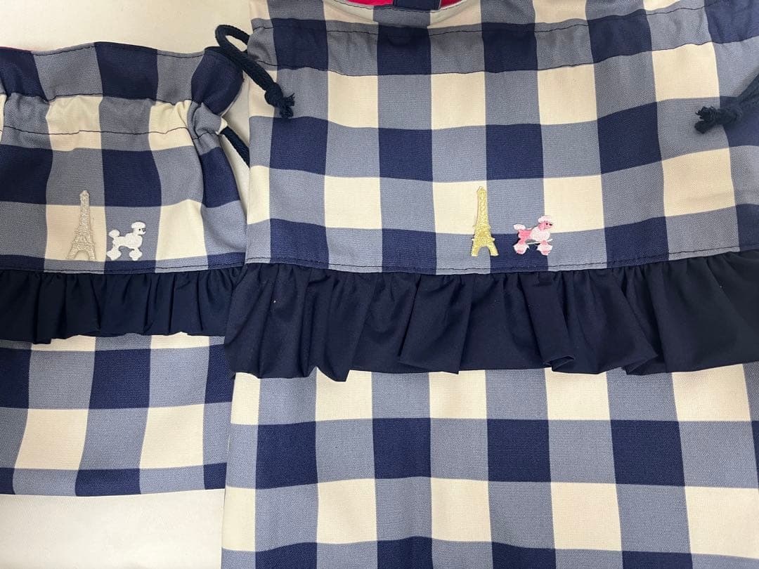 ことぽこさま☆専用　フリルレッスンバッグ ジュース入れ　水玉　ドット