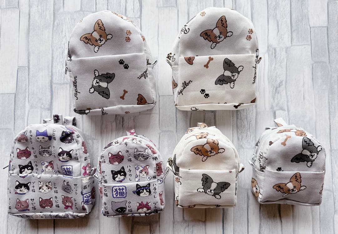 専用　ハンドメイド　刺繍　パピヨン　キーホルダー　ミニ＆ミニミニリュック型ポーチ