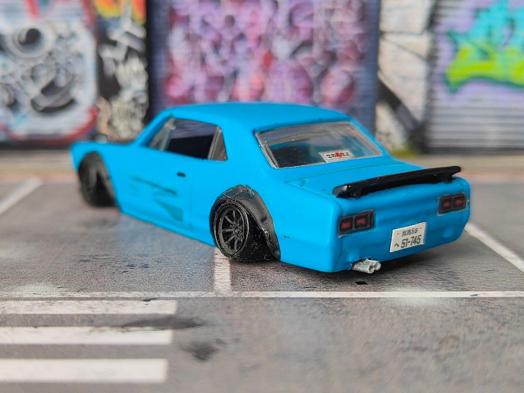 ホットウィールカスタム ハコスカ 族車 旧車 水色 ✩深リム☆トミカ改造