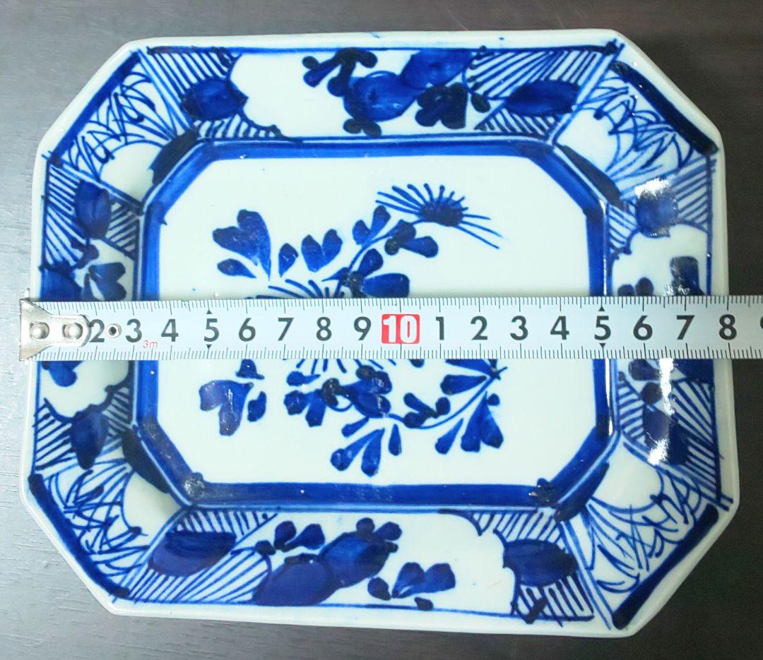 古伊万里 青い花柄 八角陶磁器　中皿5枚セット