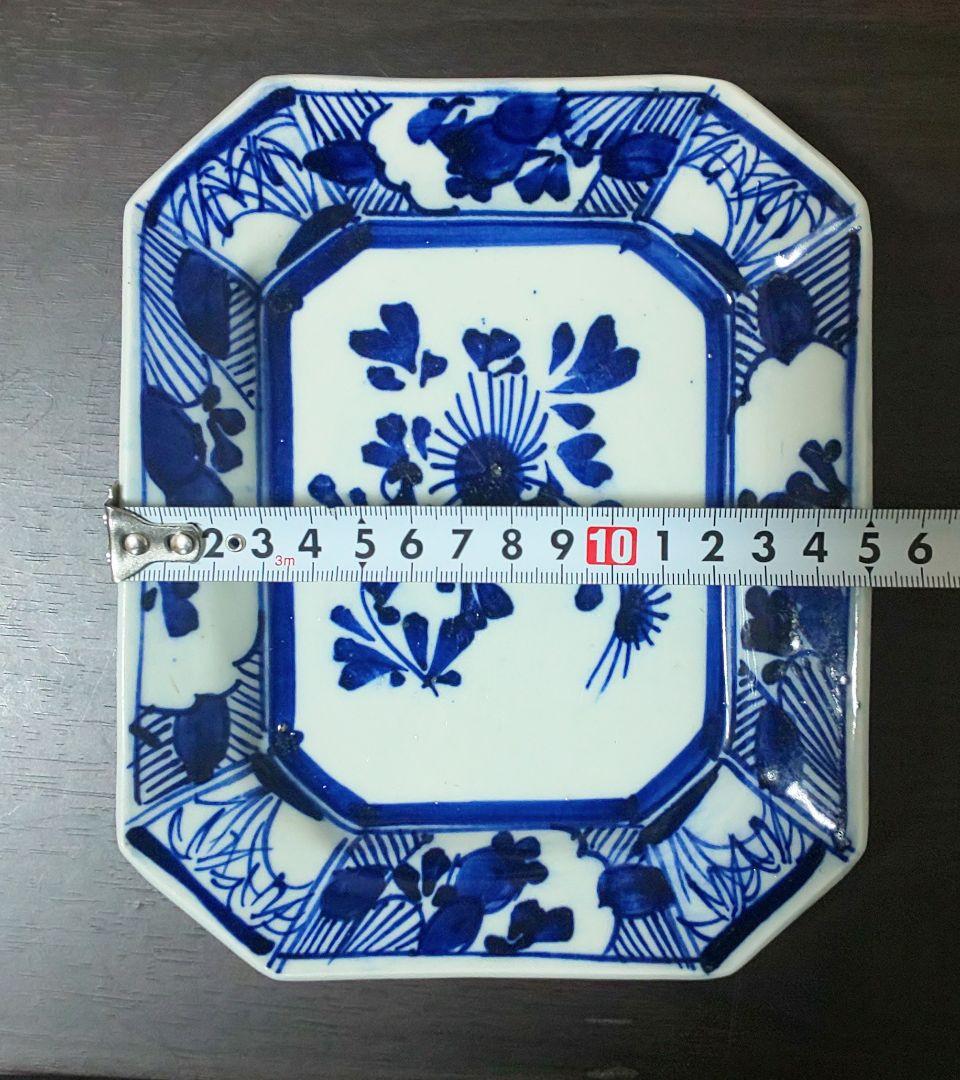 古伊万里 青い花柄 八角陶磁器　中皿5枚セット