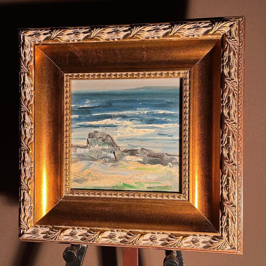 手書き油絵 岩波 額付 絵画 インテリア 油彩画