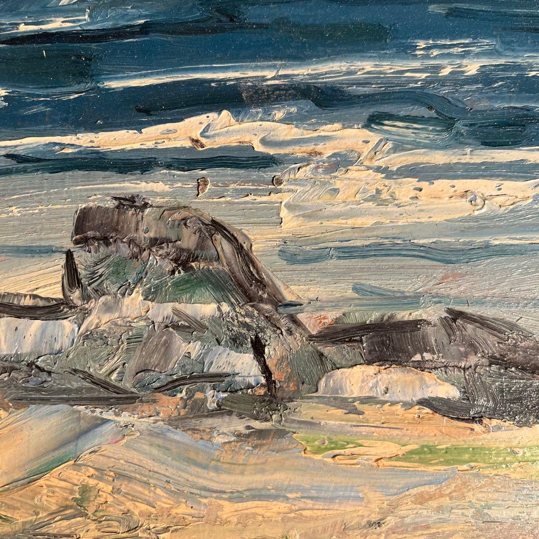 手書き油絵 岩波 額付 絵画 インテリア 油彩画