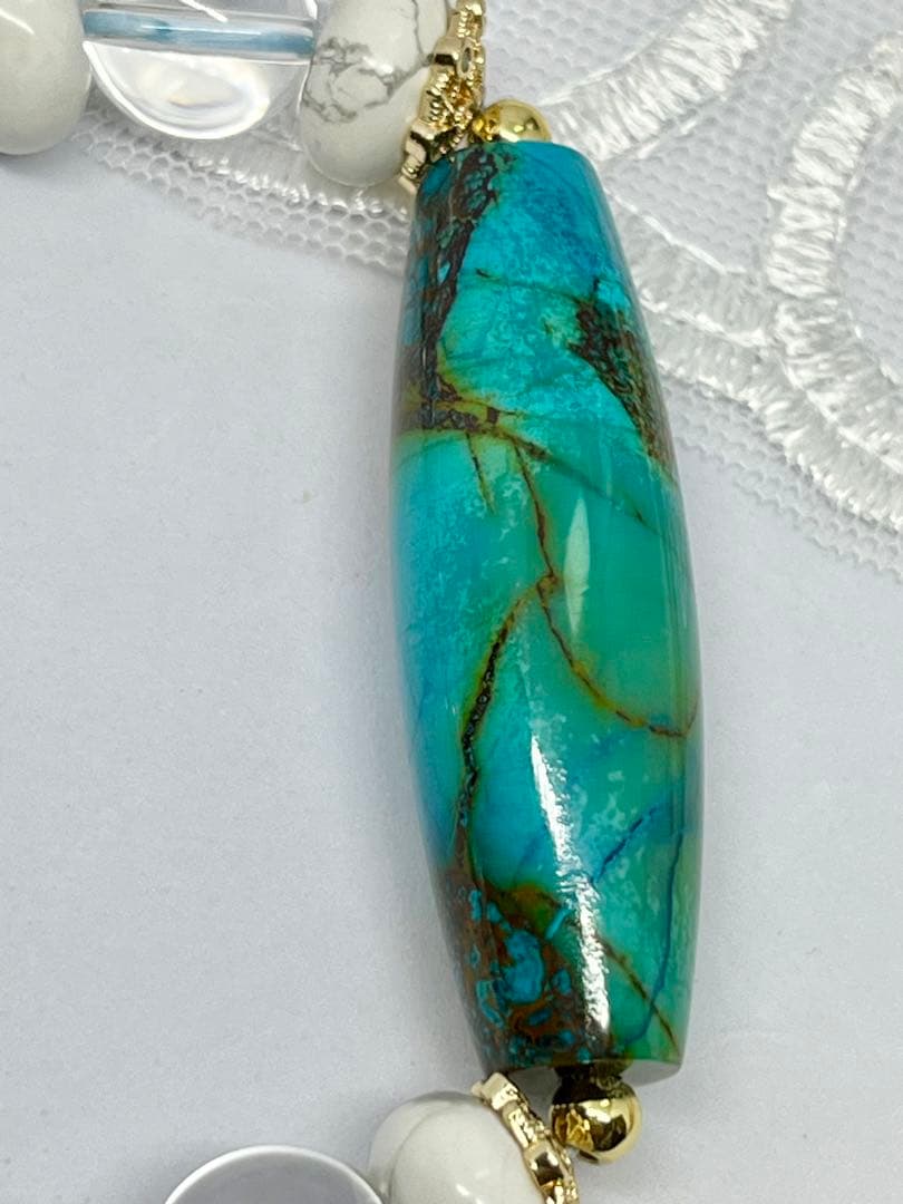 一点物 天然石天珠クリソコラとクリスタルとホワイトハウライトの素敵ブレスレット