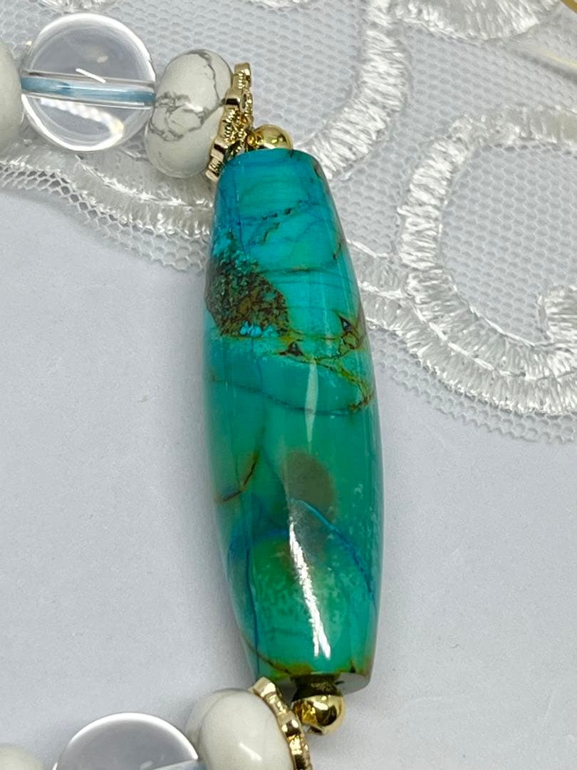 一点物 天然石天珠クリソコラとクリスタルとホワイトハウライトの素敵ブレスレット