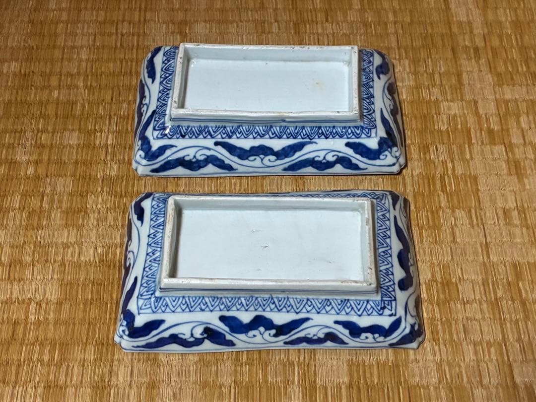 古伊万里 金彩 色絵 鳳凰紋 長皿 長方皿 二枚揃い 時代物