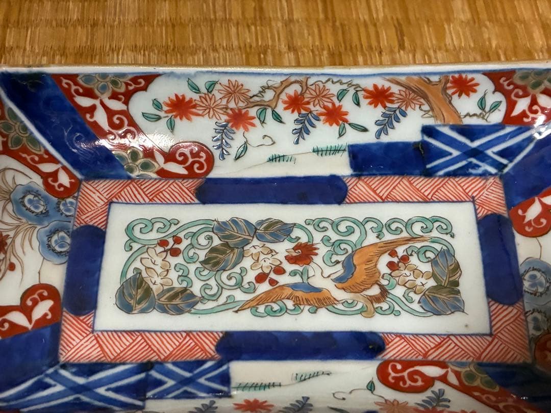 古伊万里 金彩 色絵 鳳凰紋 長皿 長方皿 二枚揃い 時代物