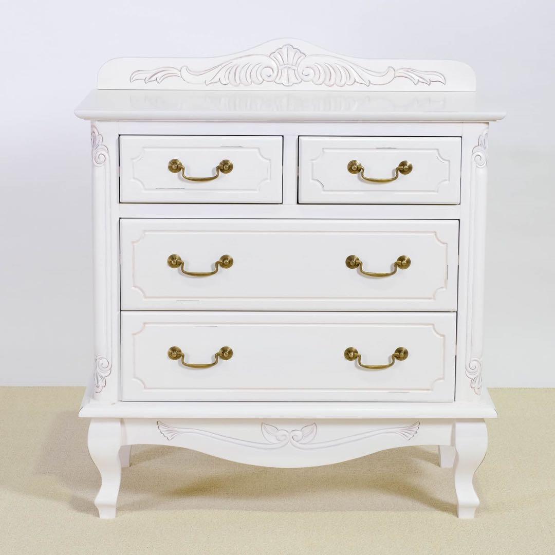 新品 アンティーク調 チェスト 75 白 ホワイト たんす 収納 サイドボード