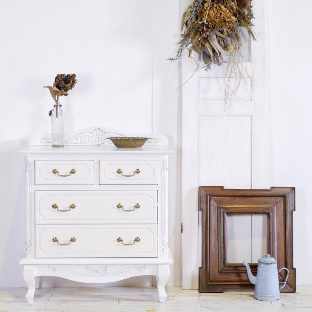 新品 アンティーク調 チェスト 75 白 ホワイト たんす 収納 サイドボード