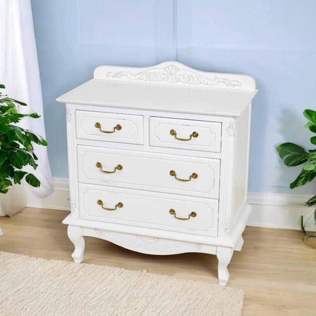 新品 アンティーク調 チェスト 75 白 ホワイト たんす 収納 サイドボード