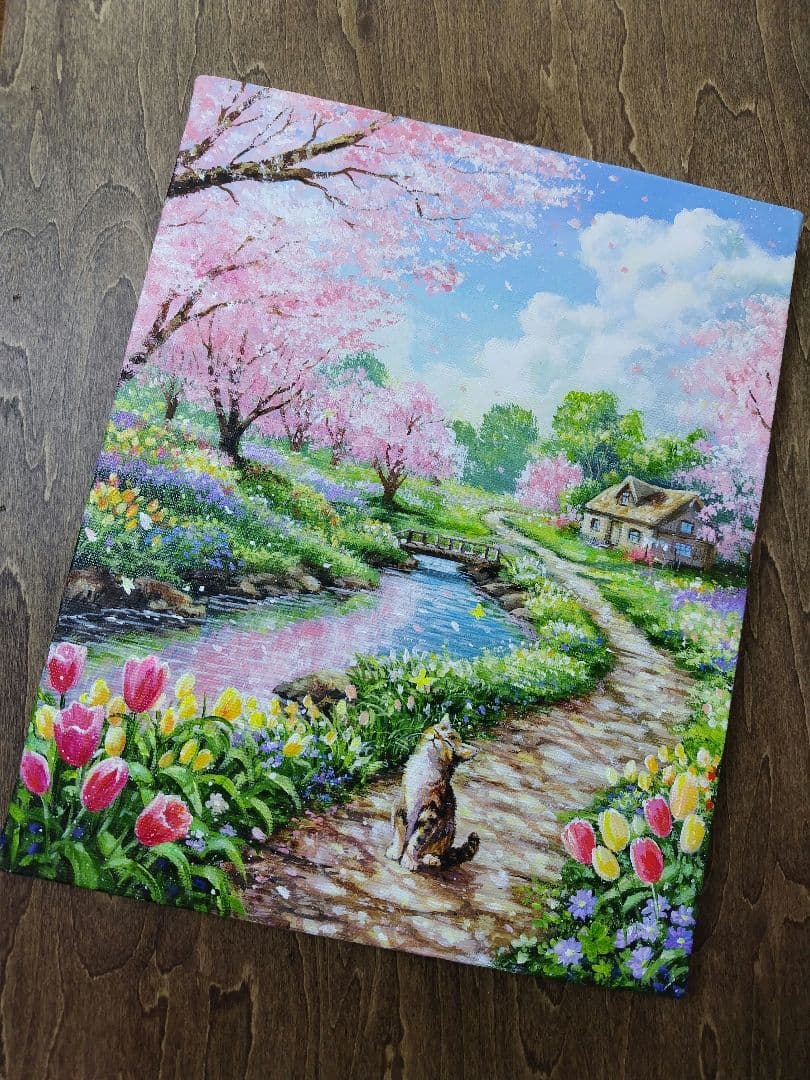 【春の散歩道】アクリル画 F3 風景画 絵画