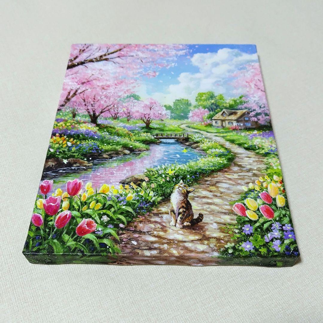 【春の散歩道】アクリル画 F3 風景画 絵画