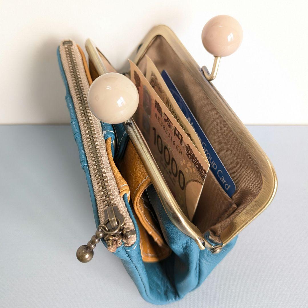 がま口コンパクトお財布　本革　ハンドメイド