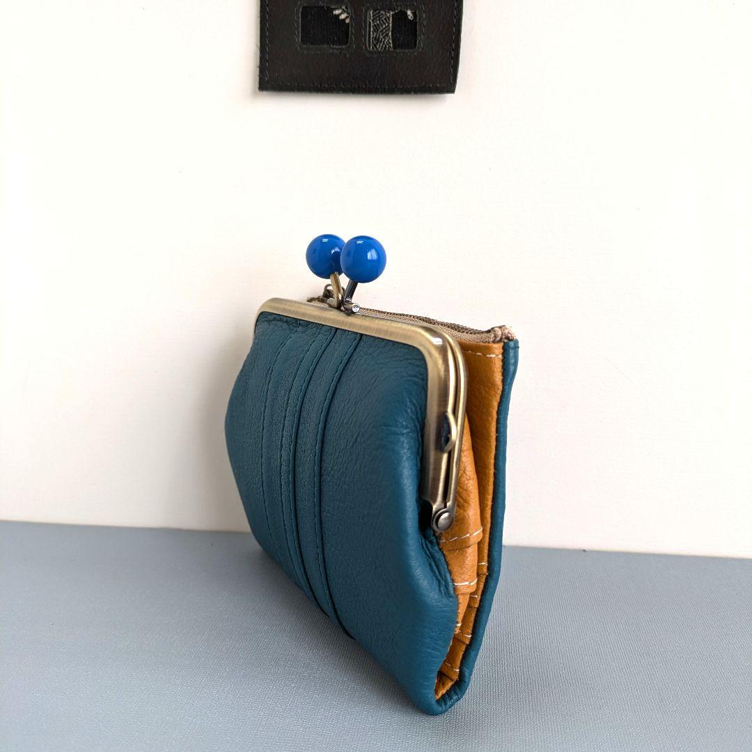 がま口コンパクトお財布　本革　ハンドメイド