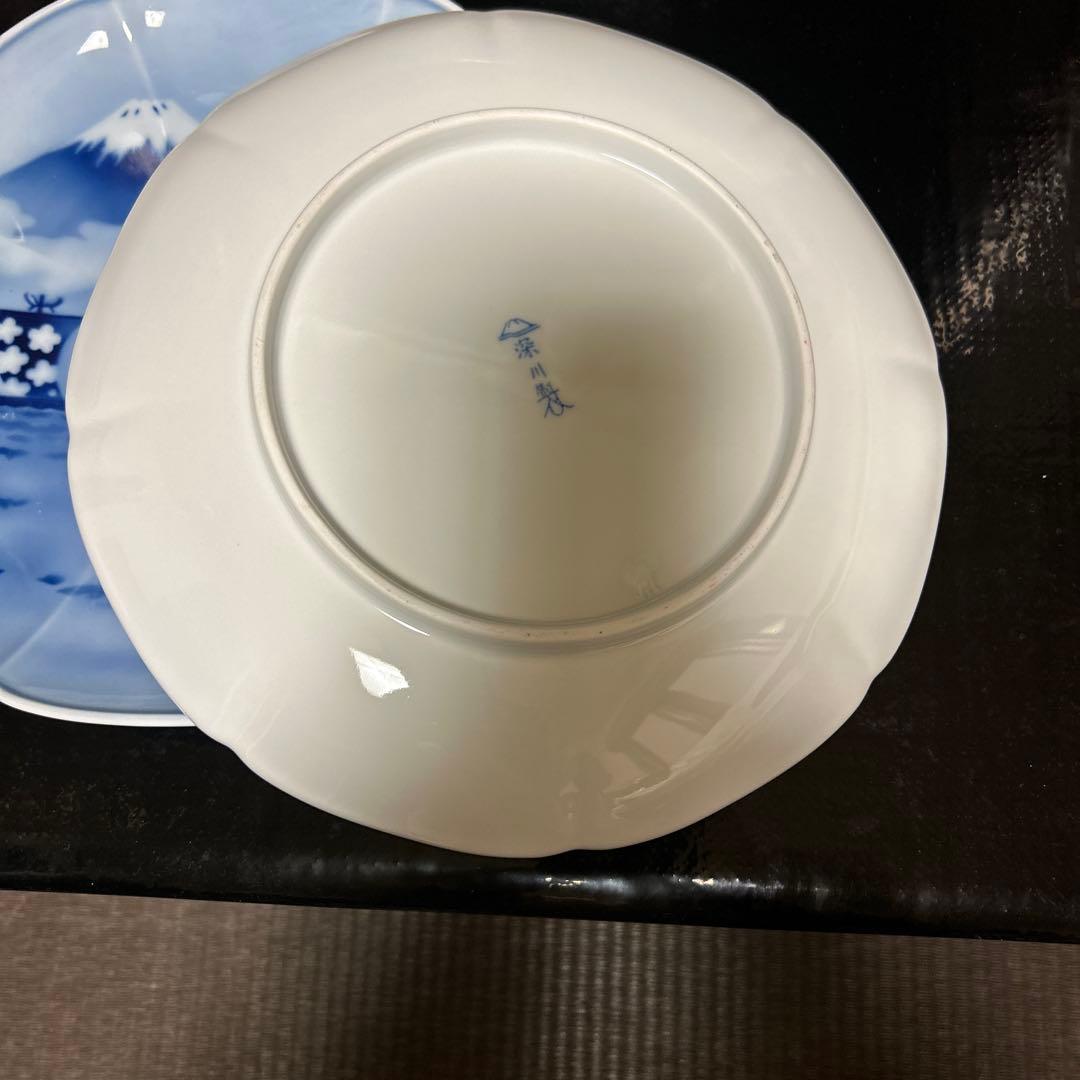 深川製磁　富士山と船の八角形皿 2枚セット