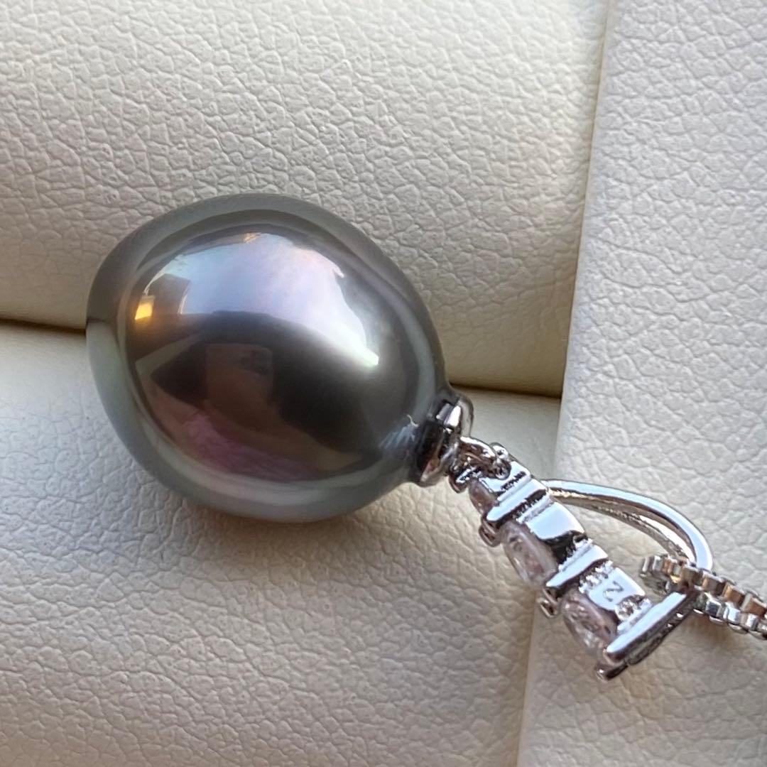 本真珠　南洋黒蝶真珠ネックレストップ14.3*12mmダークグリーンPT814