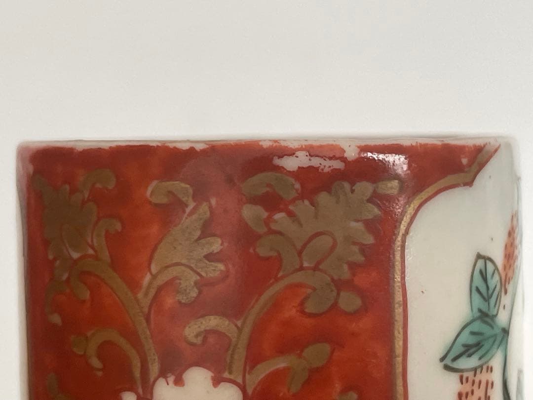 骨董　アンティーク　古伊万里　色絵　覗き猪口　　5客　筒杯　共箱