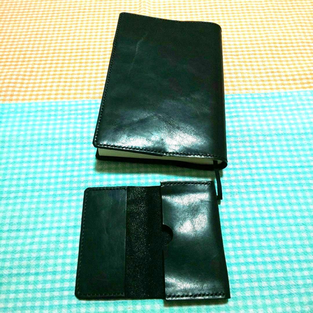 [フルケン]オイルワックス ヌメ革 黒 A5手帳カバー、名刺入れ