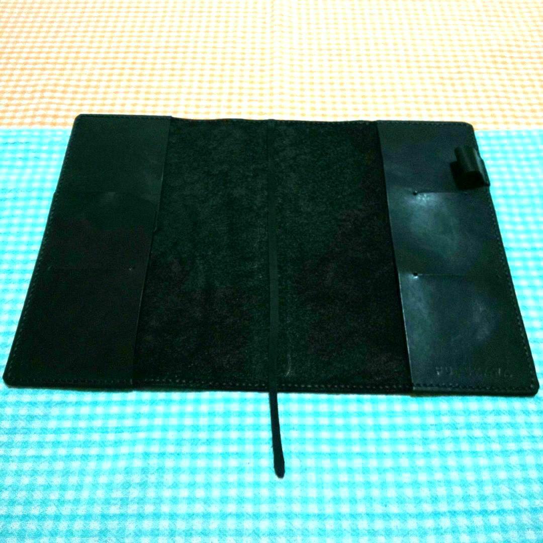[フルケン]オイルワックス ヌメ革 黒 A5手帳カバー、名刺入れ