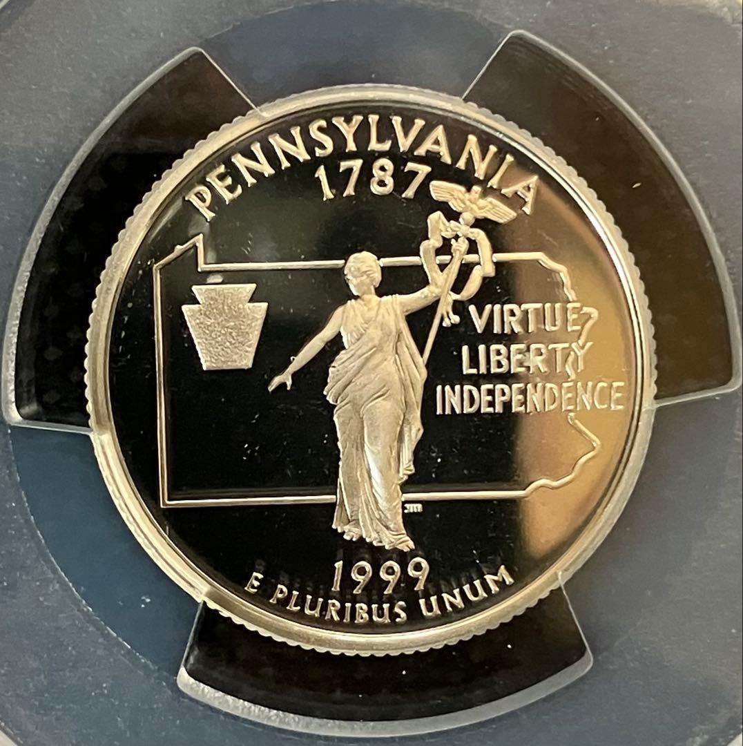 アメリカ1999S ペンシルベニア州 25セント 銀貨 PCGS