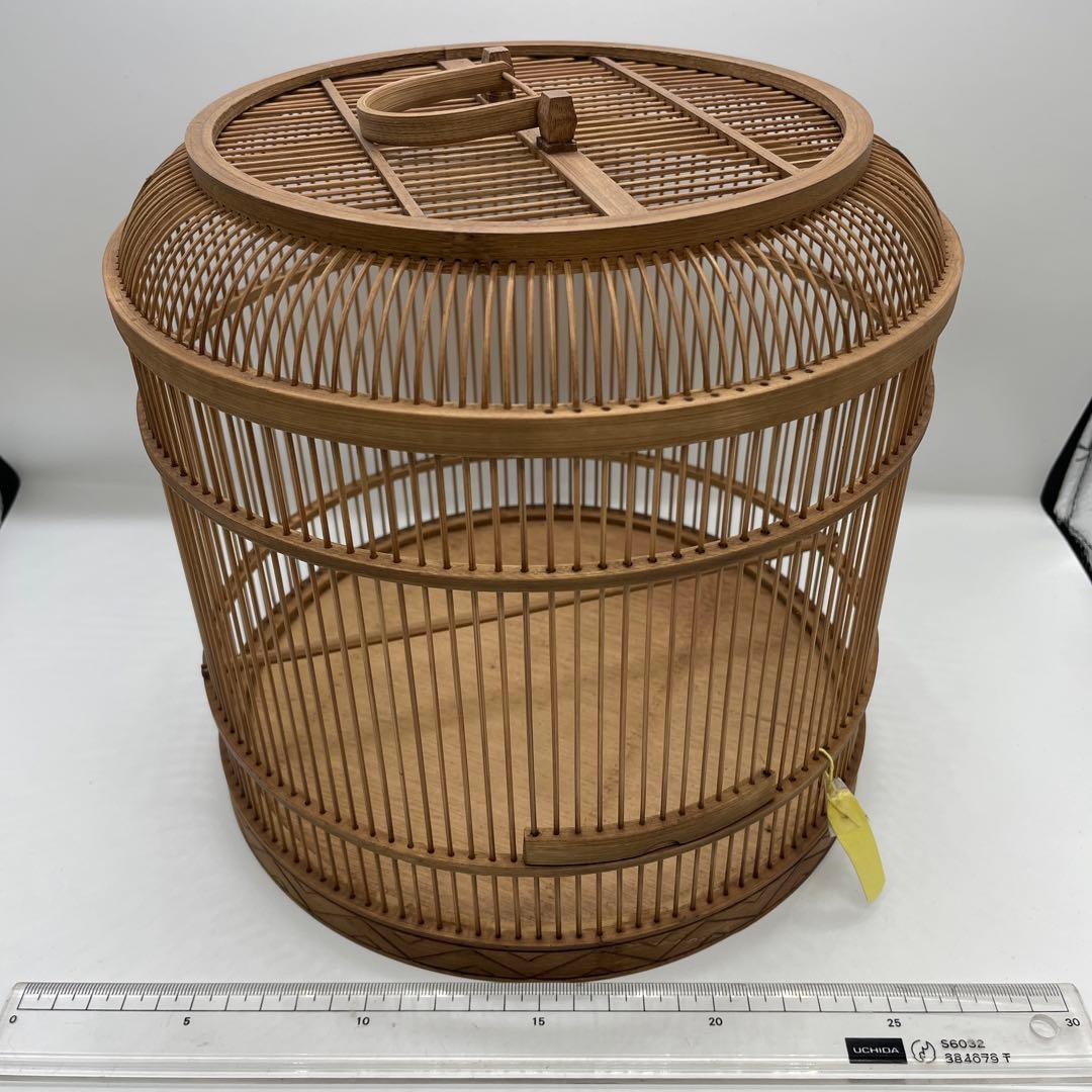 木製円形鳥かご 持ち手付き