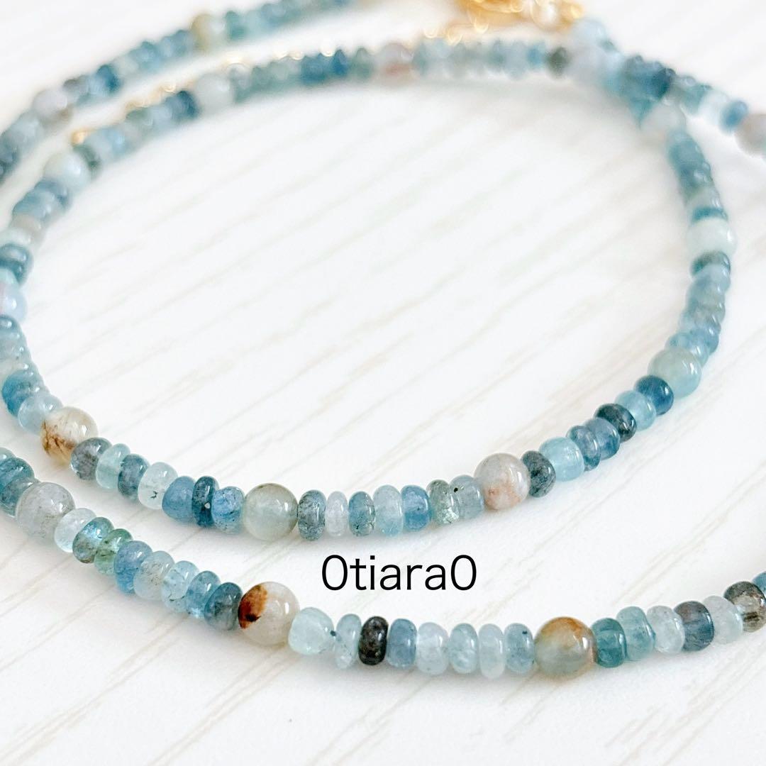 モスアクアマリン×ヘマタイトインアクアマリン　ネックレス