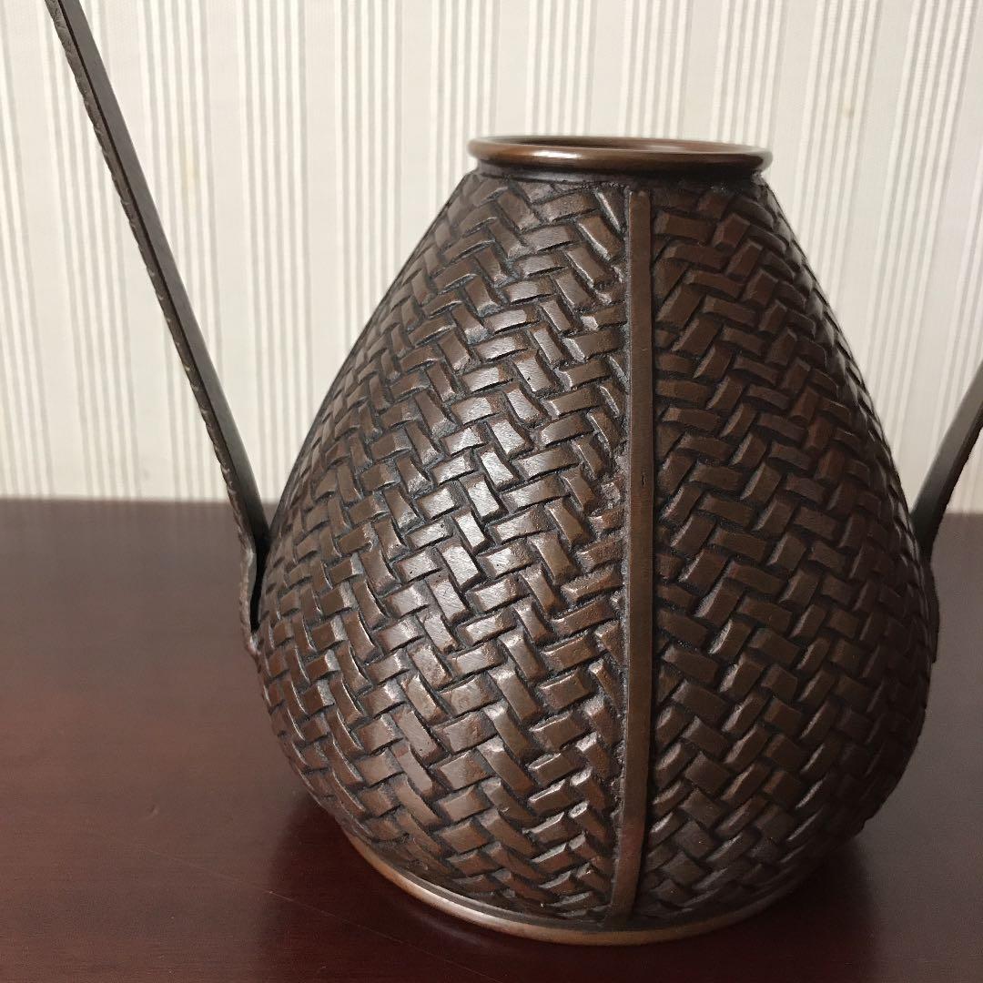 銅器　網代　手付花器　花入れ　花籠　花瓶　竹編籠