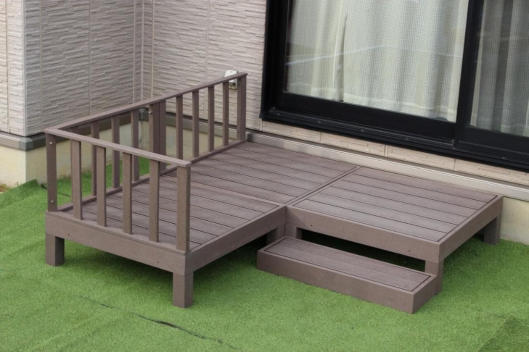 人工木ウッドデッキ　WPC素材　人工木デッキ　6点セット　ダークブラウン