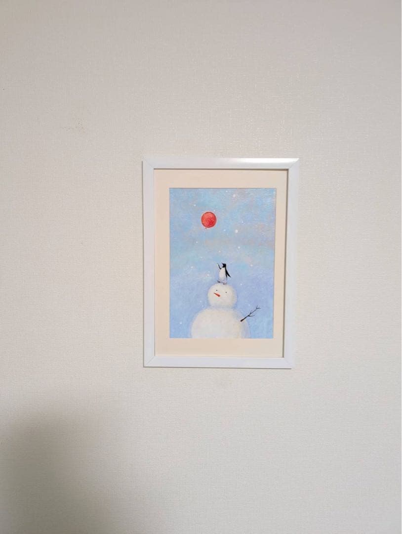 絵画　雪だるまとペンギン 2　A4サイズ　原画　額縁無し