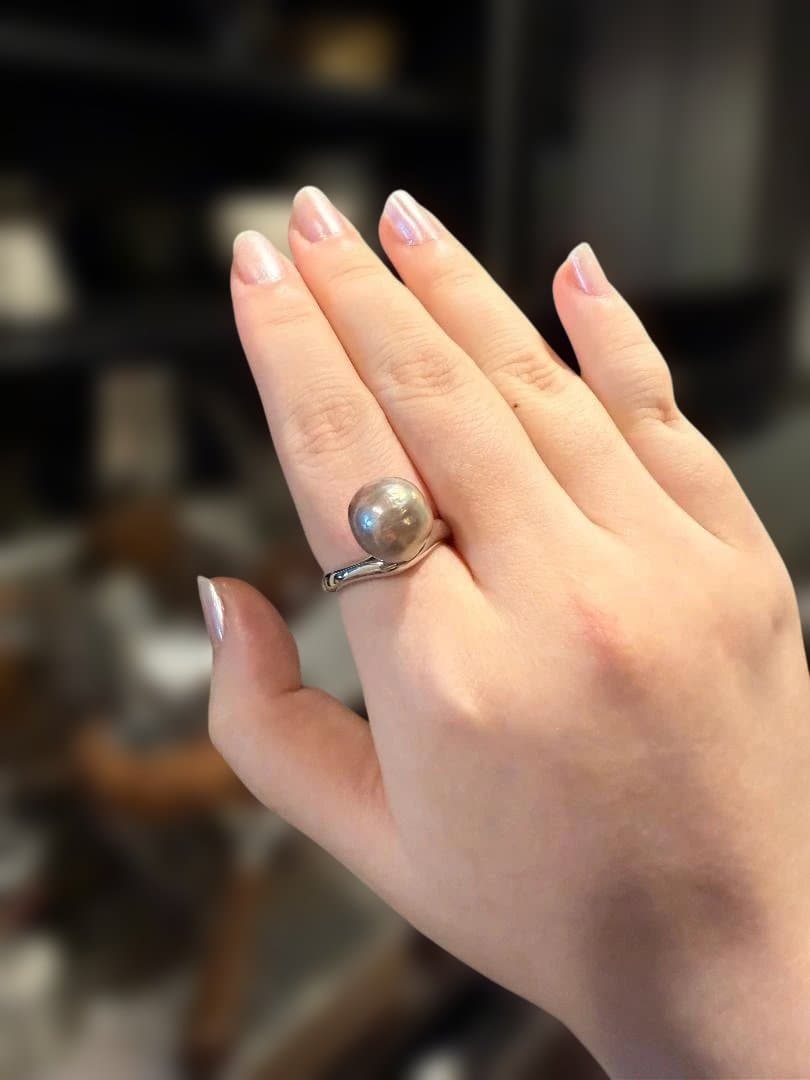 【唯一無二】油画シリーズ メタリックエジソンパール リング 13mm 芸術品