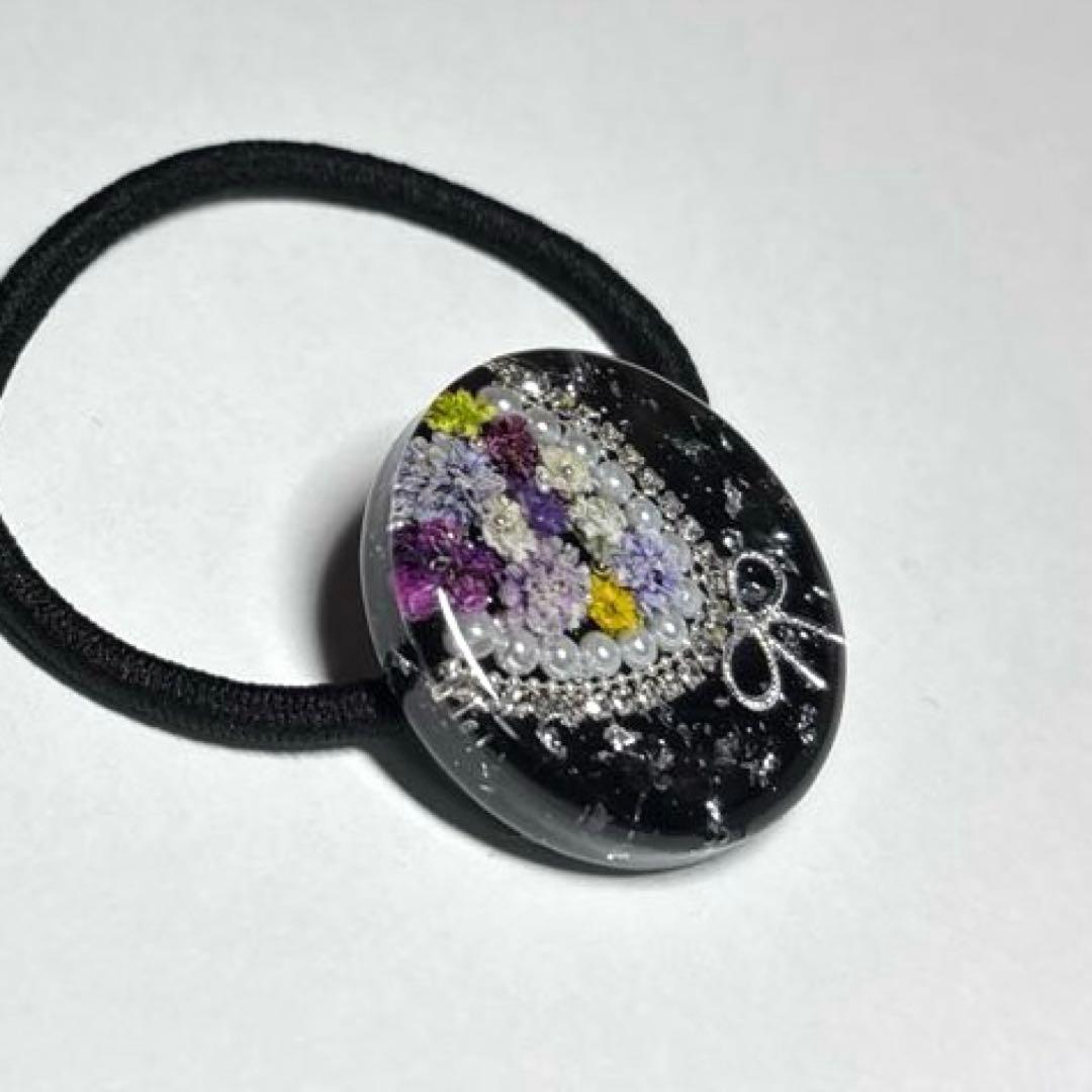 レジン　ヘアゴム　かすみそう　花束風　ブラック　56