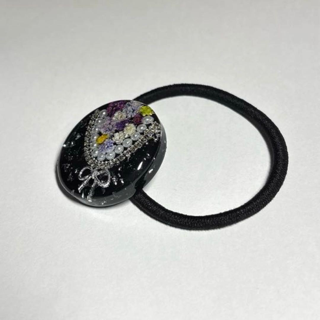 レジン　ヘアゴム　かすみそう　花束風　ブラック　56