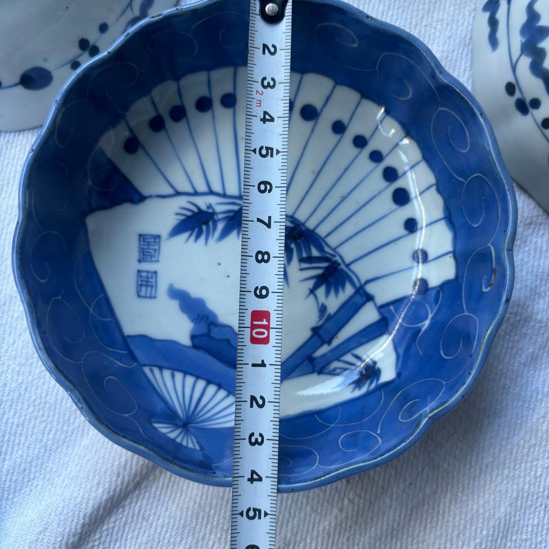 SALE!涼やかな呉須に白抜き扇竹なます皿8点(骨董古美術古道具古伊万里江戸