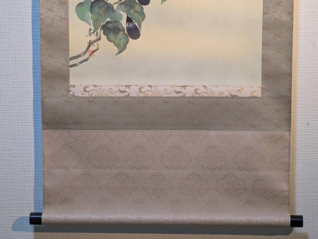 【真作】掛軸　尾崎春秋　一富士二鷹三茄子　雄鷹と富士山　日本画　共箱入　V129
