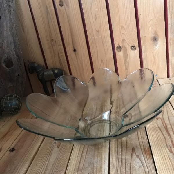 ガラスの特大鉢*ボウル*大皿*大型 盛皿*プレート*器*水盤*硝子フラワーベース