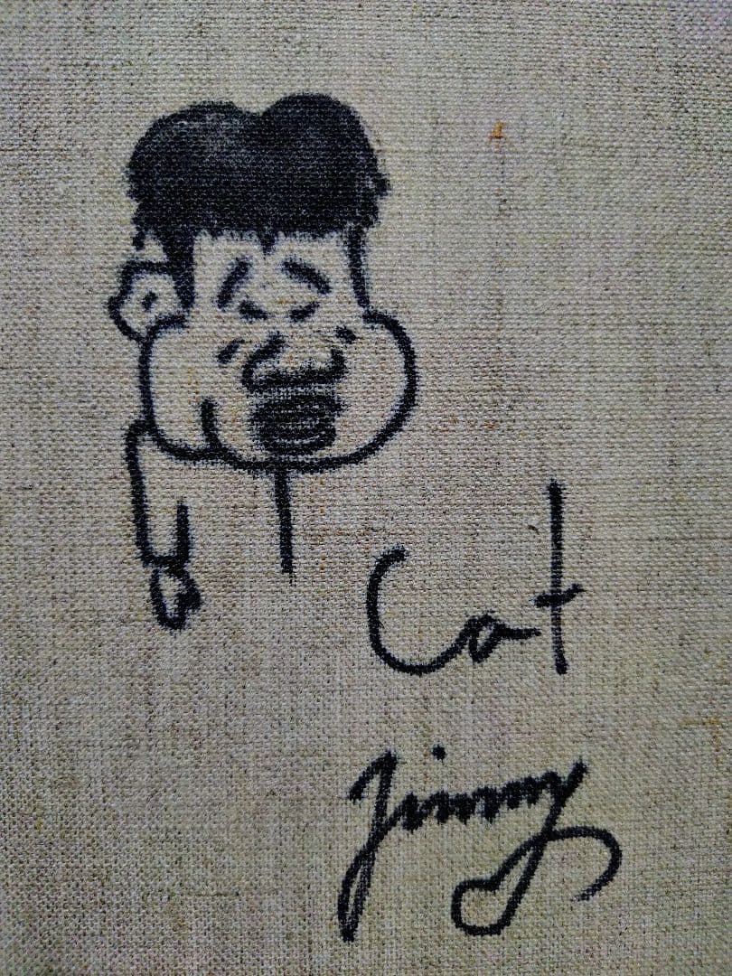 【F6号】ジミー大西【Cat】手描き/表裏サイン有り/油彩/アクリル/絵画/額縁
