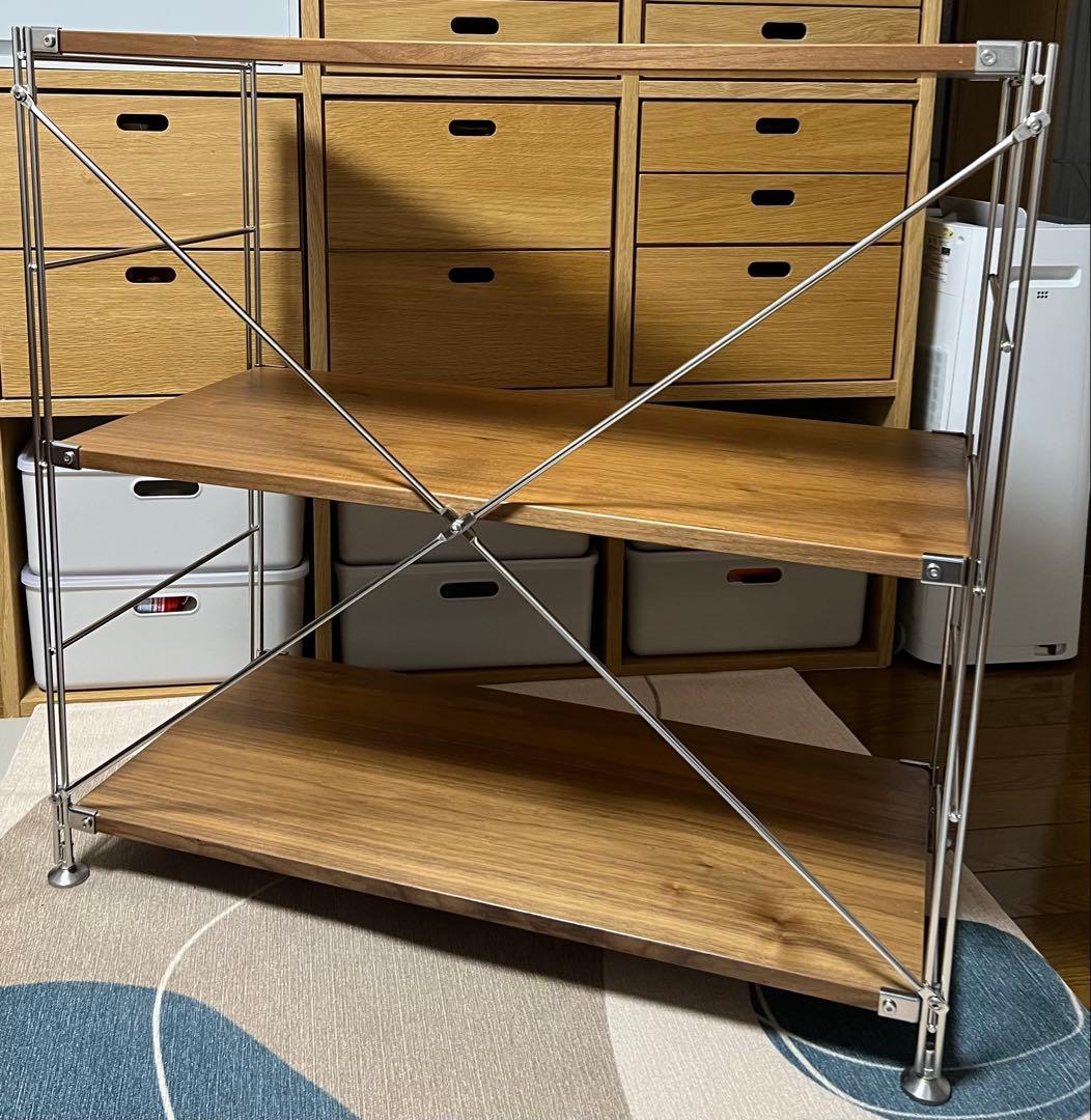 無印良品ステンレスユニットシェルフ ウォールナット材棚セット　ワイド小