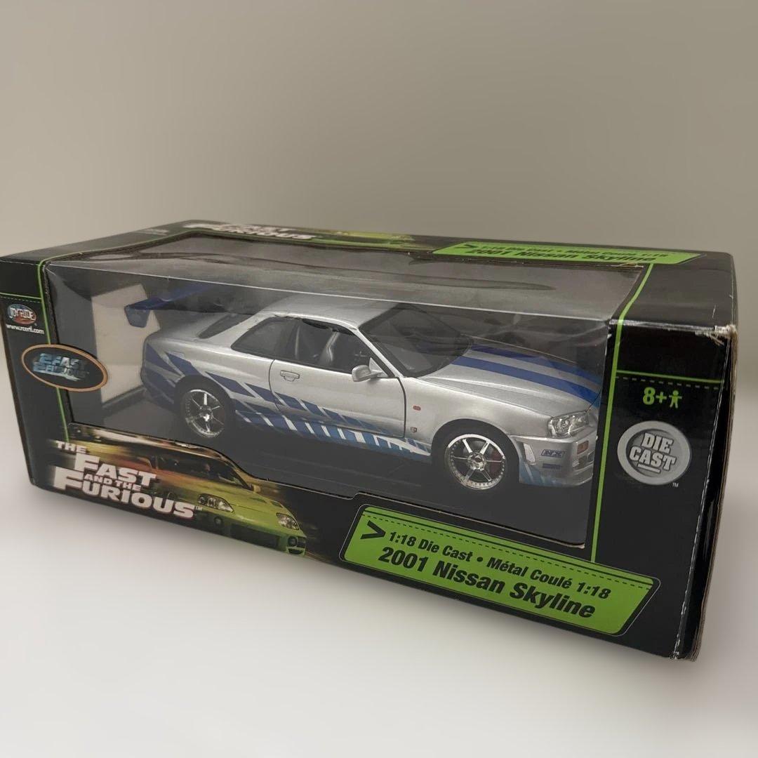 ミニカー 1/18 2001 ニッサン スカイライン(シルバー×ブルー)