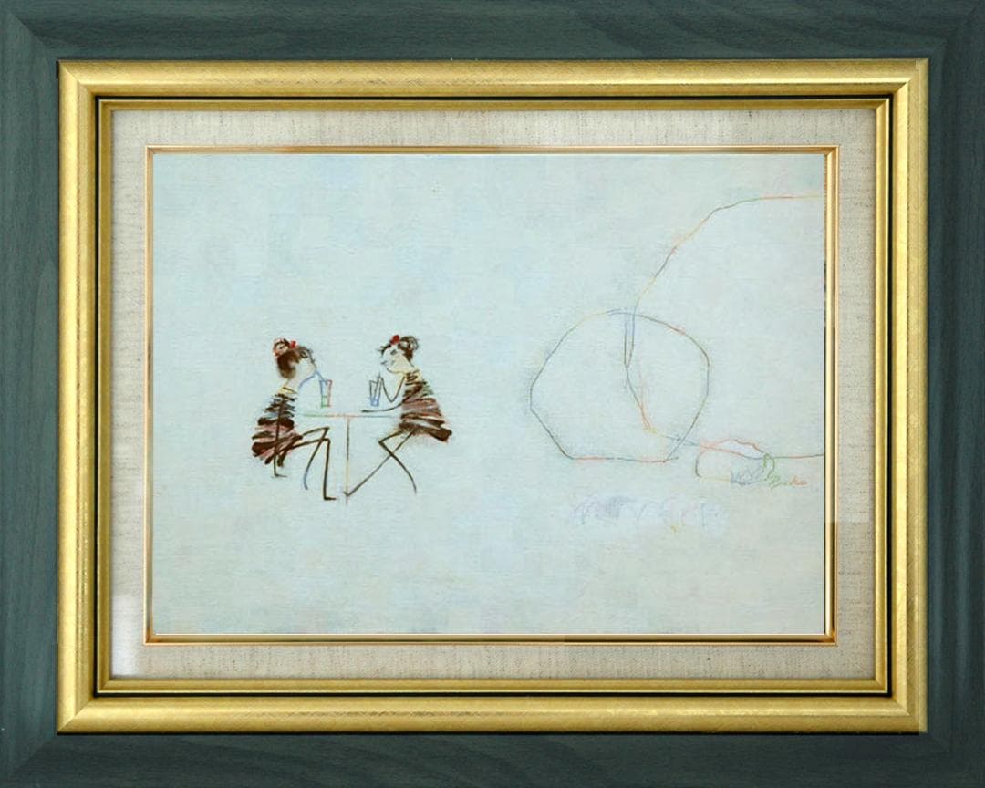 油絵 菅家令子 絵 絵画インテリア額付(銀) F4-081714可 愛い女の子