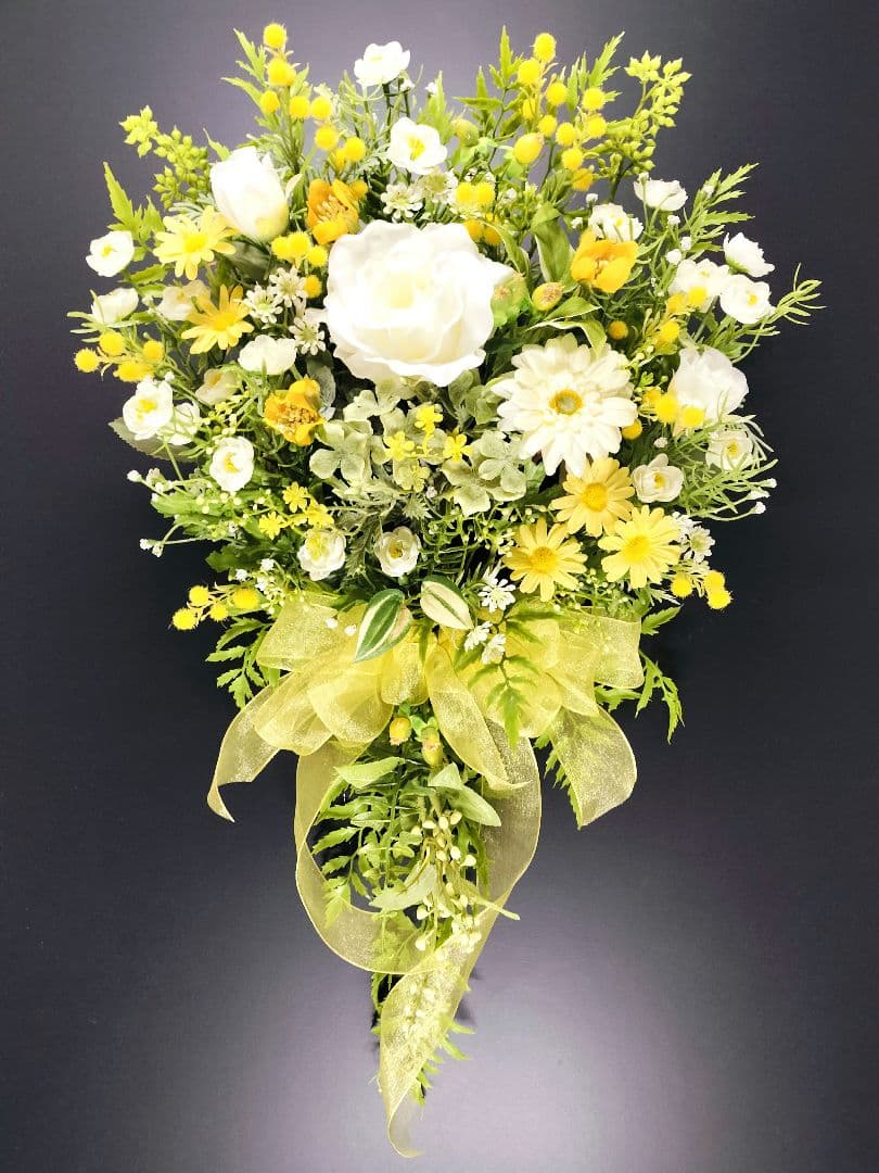 商品名【黄昏】ゆきこ❤️ローズ&ガーベラ&ミモザの花束風スワッグリース