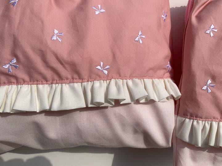 ３点セット　リボン刺繍　ピンク　レッスンバッグ　上履き袋　上靴袋　体操服袋