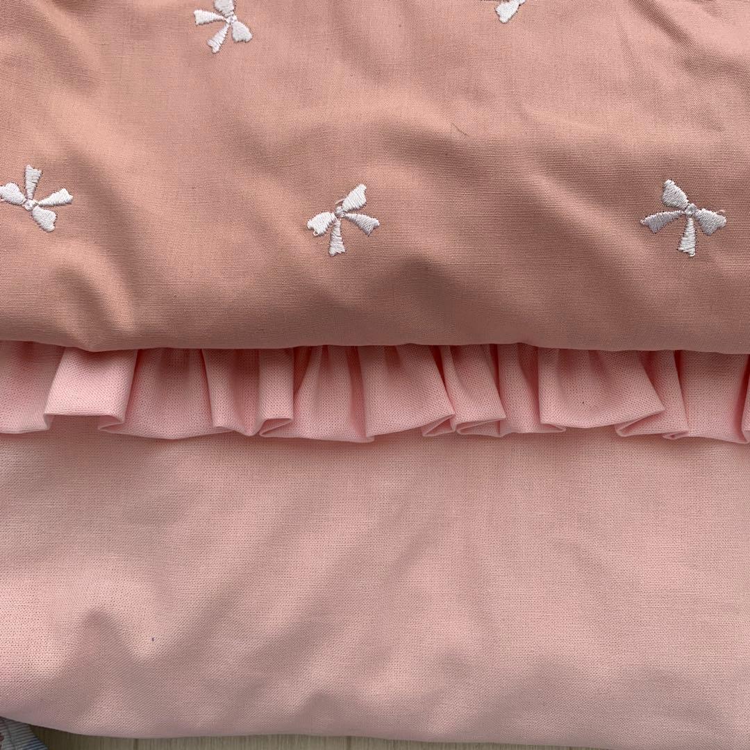 ３点セット　リボン刺繍　ピンク　レッスンバッグ　上履き袋　上靴袋　体操服袋