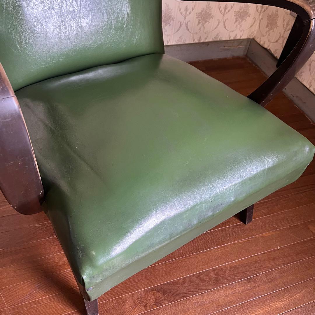 【アンティーク】昭和レトロ レザー アームチェア 一人掛けソファ 椅子 古家具