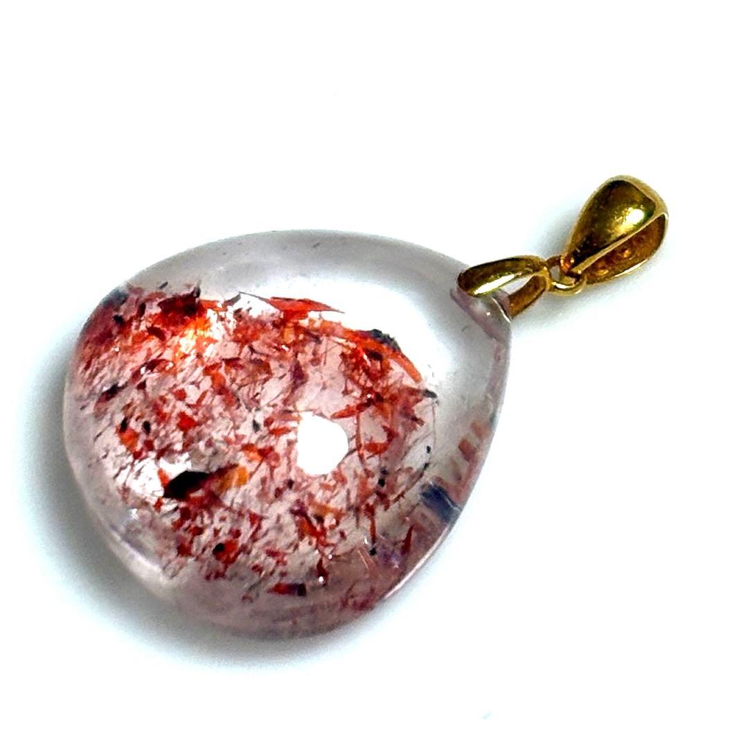 ★K18【赤富士開運】レピドクロサイト　ペンダント　ファントム　縁起物